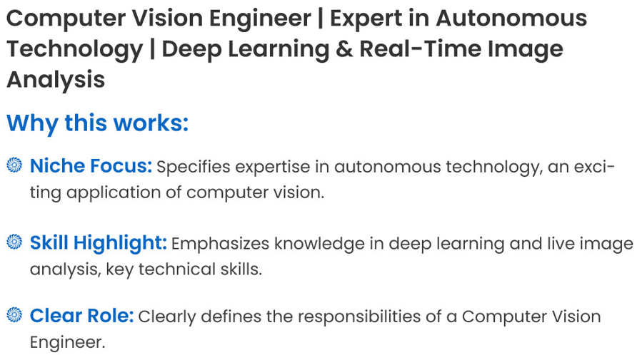 Building a linkedin profile for a comoyter vision engineer with a strong linkedin headline