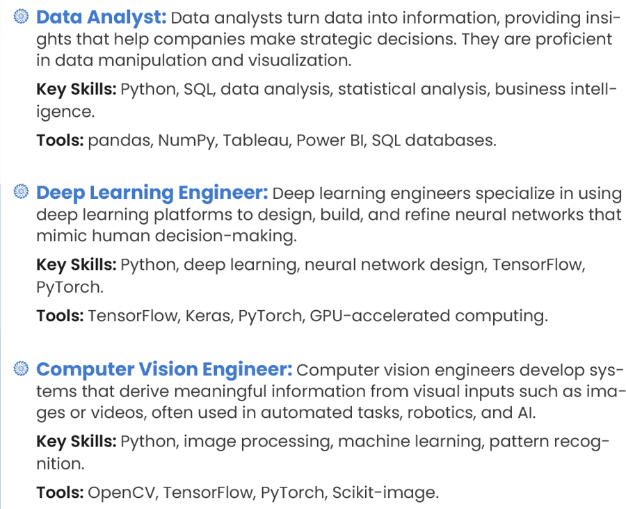 The different type of careers in Pythin in 2025