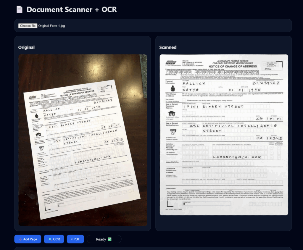 Document scanning output